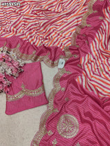 KcPc Premium Crepe Silk Leheriya Saree with Gotapatti Work ASH