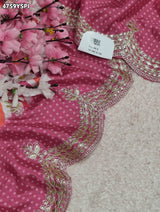 KcPc Premium Crepe Silk Leheriya Saree with Gotapatti Work ASH