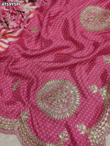 KcPc Premium Crepe Silk Leheriya Saree with Gotapatti Work ASH
