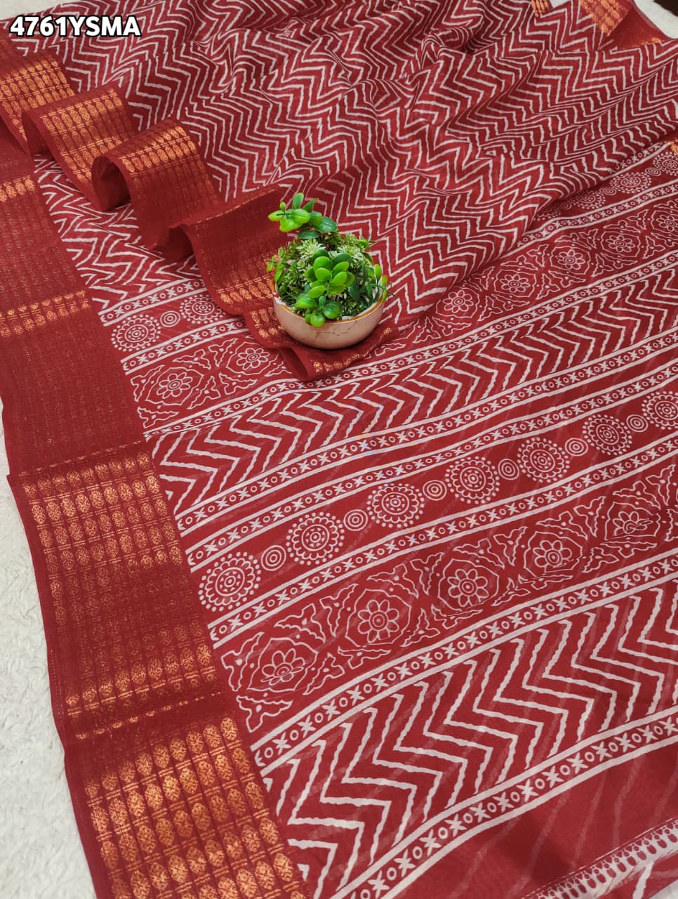 KcPc Premium Cotton Silk Zig Zag Saree with Zari Border STL