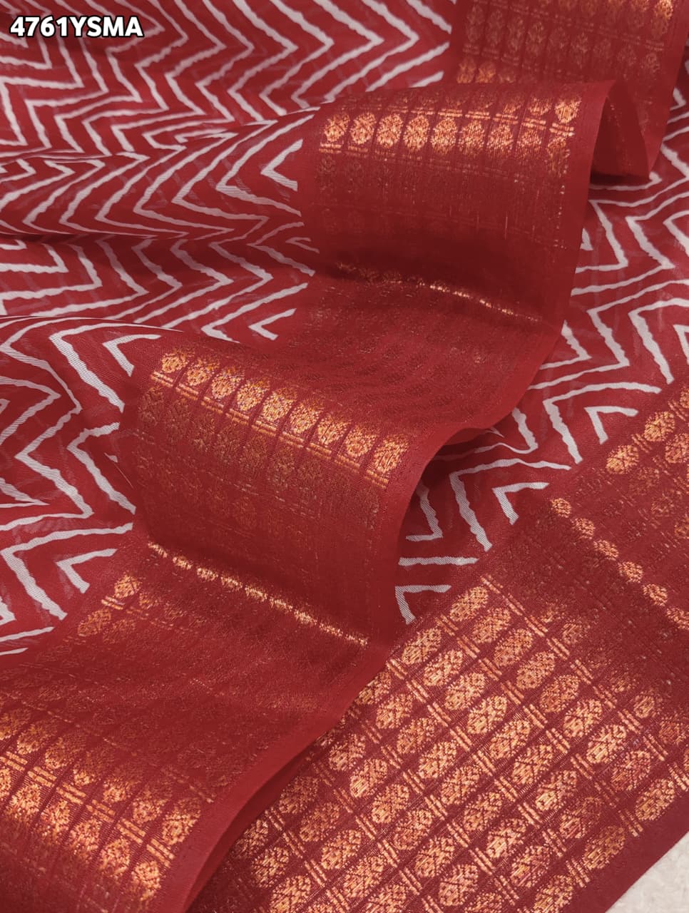 KcPc Premium Cotton Silk Zig Zag Saree with Zari Border STL
