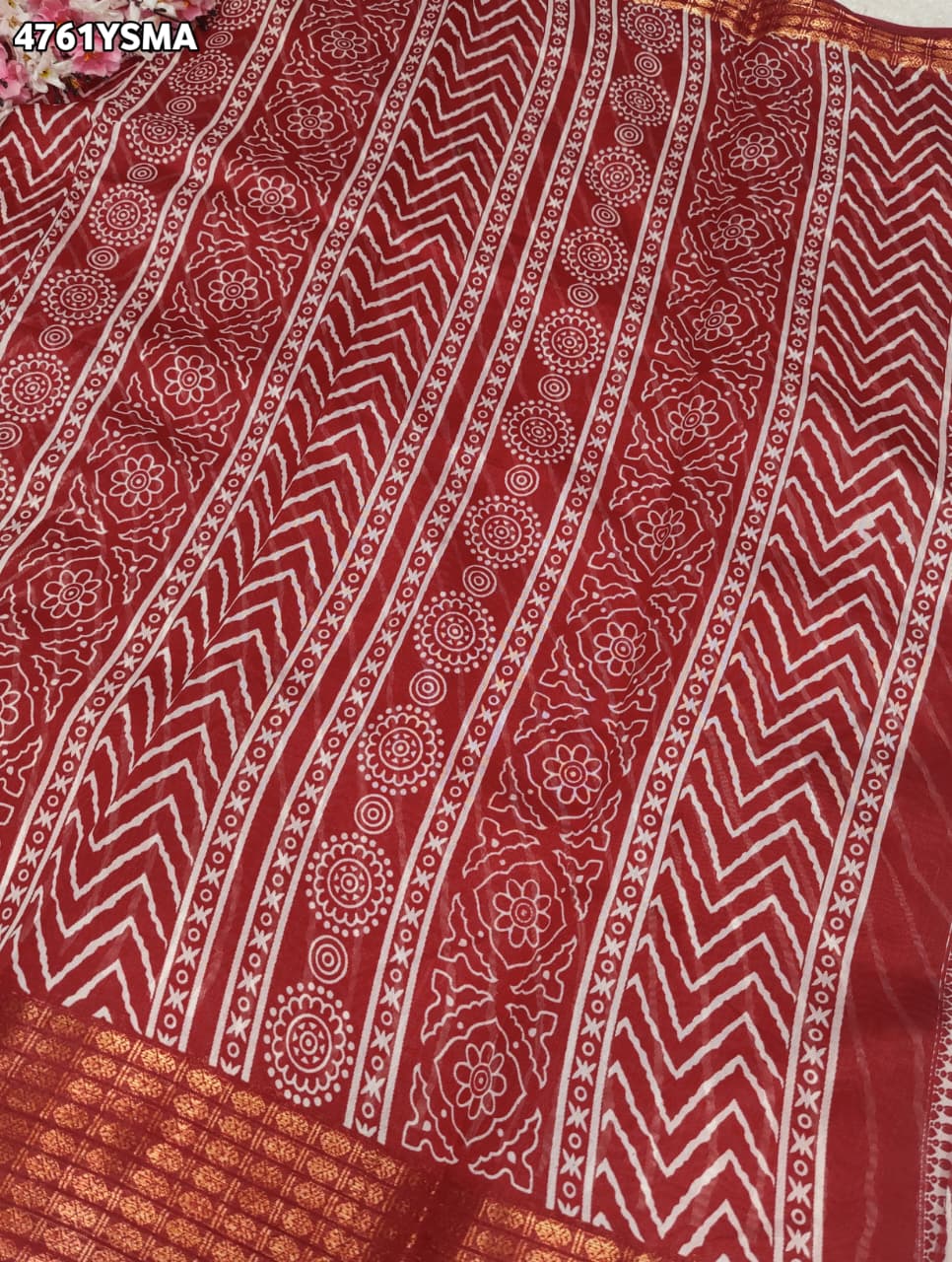 KcPc Premium Cotton Silk Zig Zag Saree with Zari Border STL