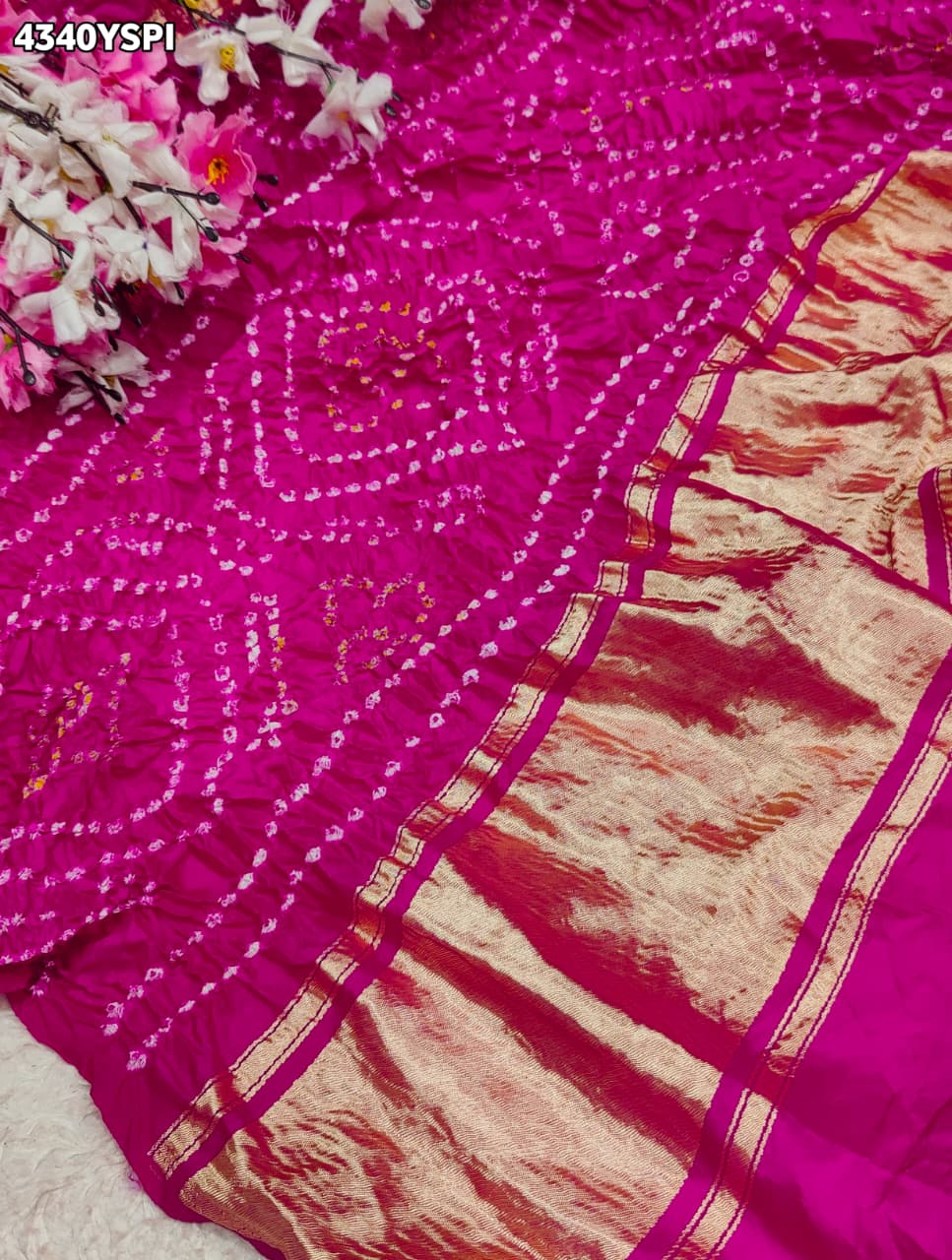 KcPc Designer Semi Gaji Silk Bandhani Saree with Blouse MSC