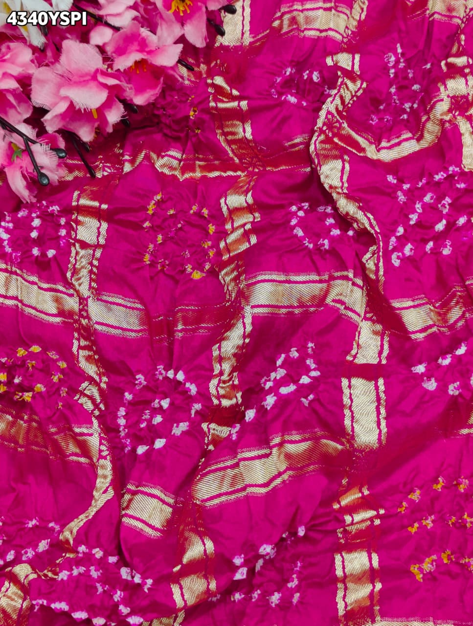 KcPc Designer Semi Gaji Silk Bandhani Saree with Blouse MSC