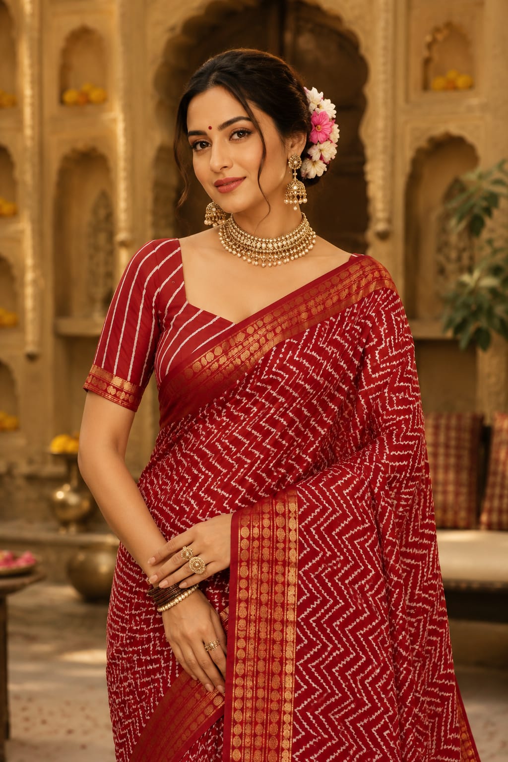 KcPc Premium Cotton Silk Zig Zag Saree with Zari Border STL