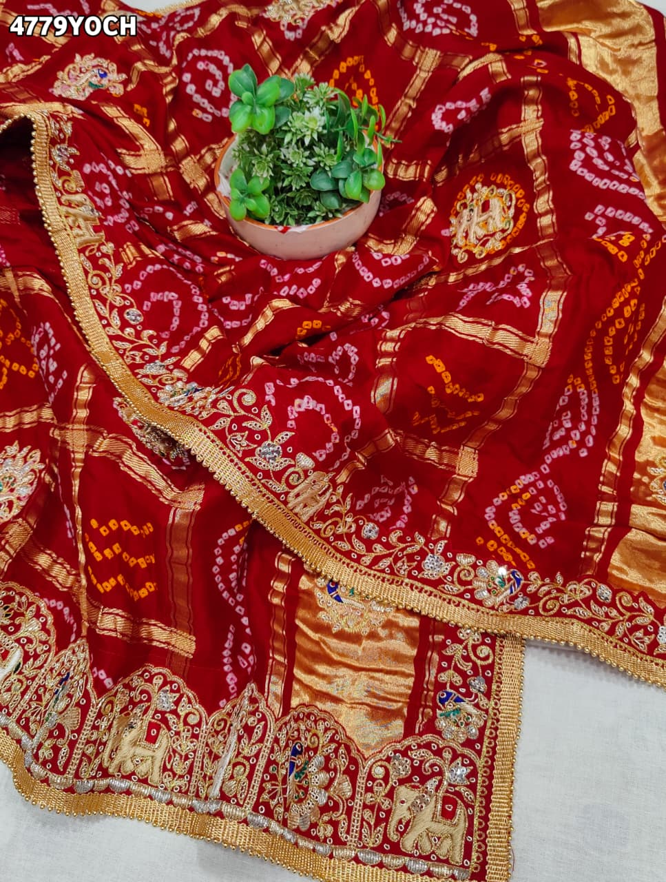 KcPc Traditional Gaji Silk Bandhani Chunri for Women MNL