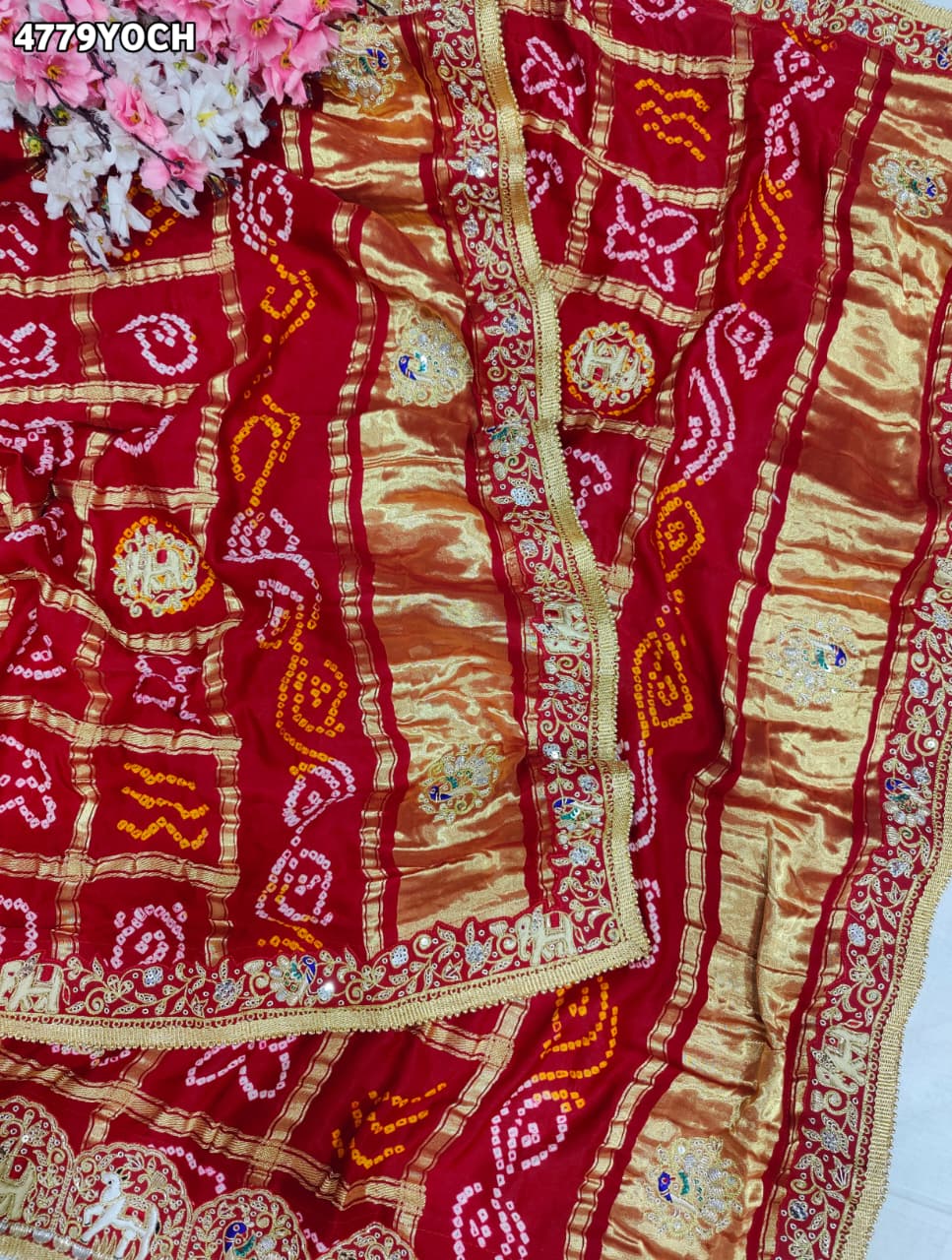 KcPc Traditional Gaji Silk Bandhani Chunri for Women MNL