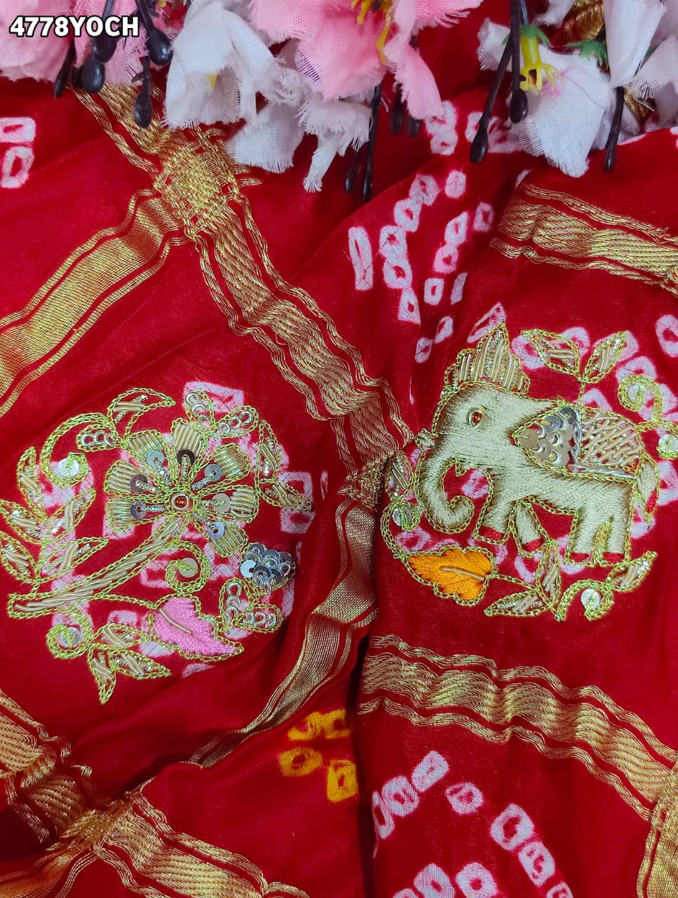 KcPc Premium Gaji Silk Bandhani Pila Chunri with Zardosi Work MNL