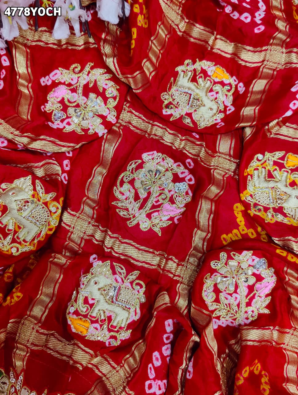 KcPc Premium Gaji Silk Bandhani Pila Chunri with Zardosi Work MNL