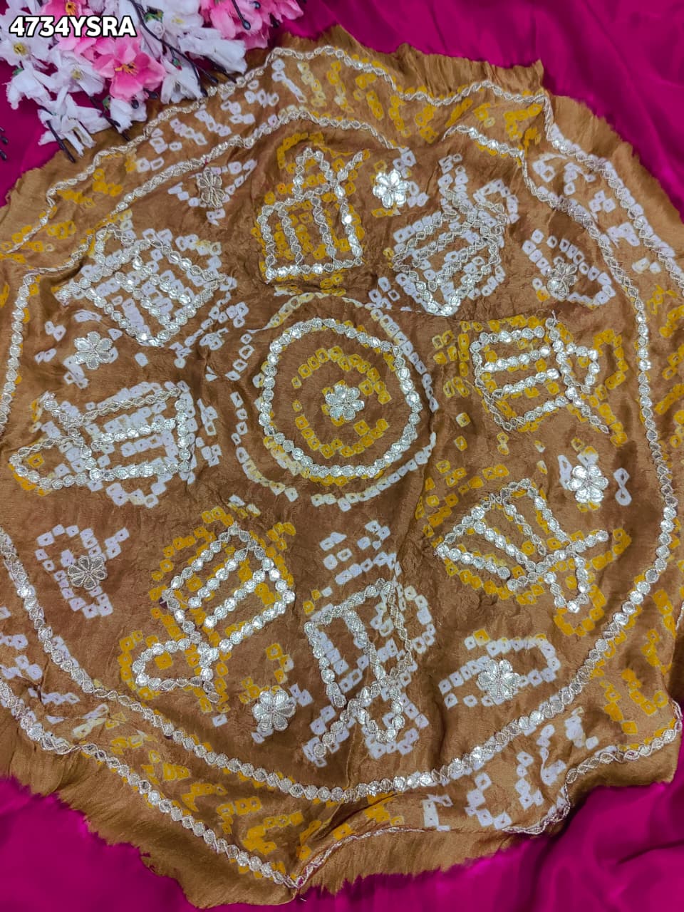 KcPc Designer Gaji Silk Bandhani Saree with Gota Patti AMT