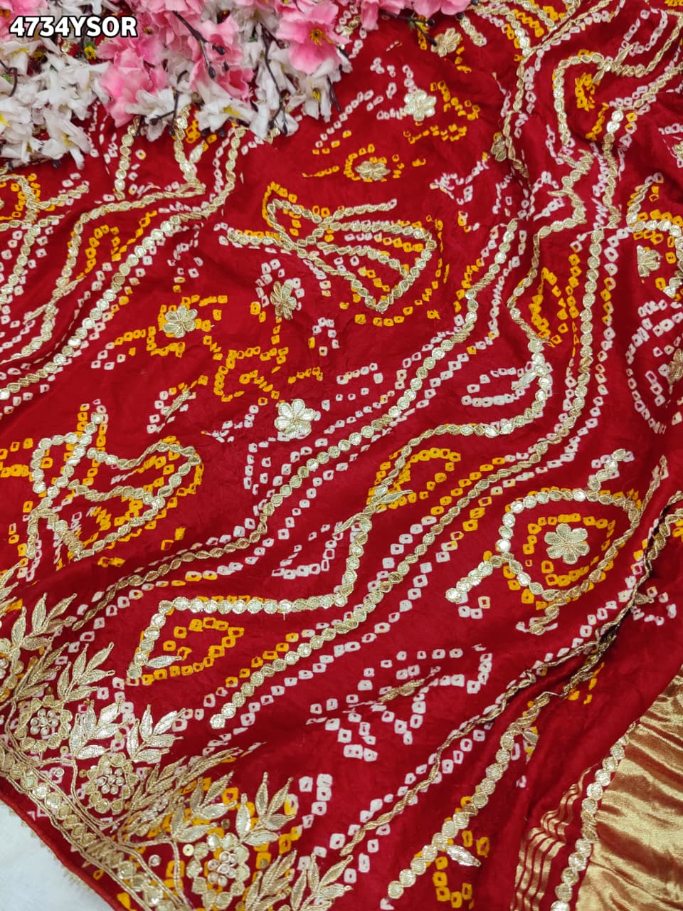 KcPc Premium Gaji Silk Bandhani Saree with Gota Patti WorkAMT