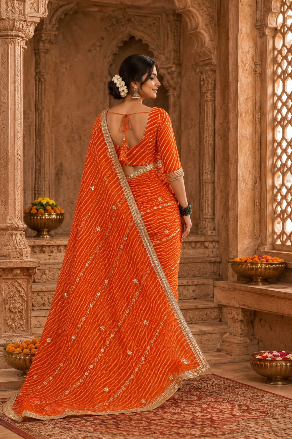 KcPc Premium Georgette Leheriya Saree with Gotapatti Work MHS