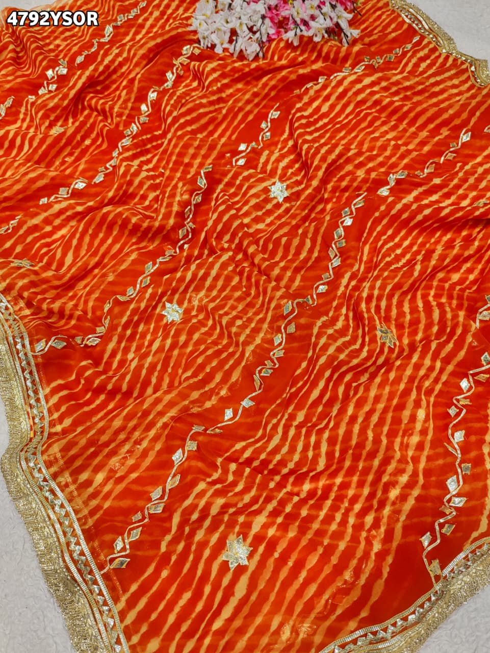 KcPc Premium Georgette Leheriya Saree with Gotapatti Work MHS