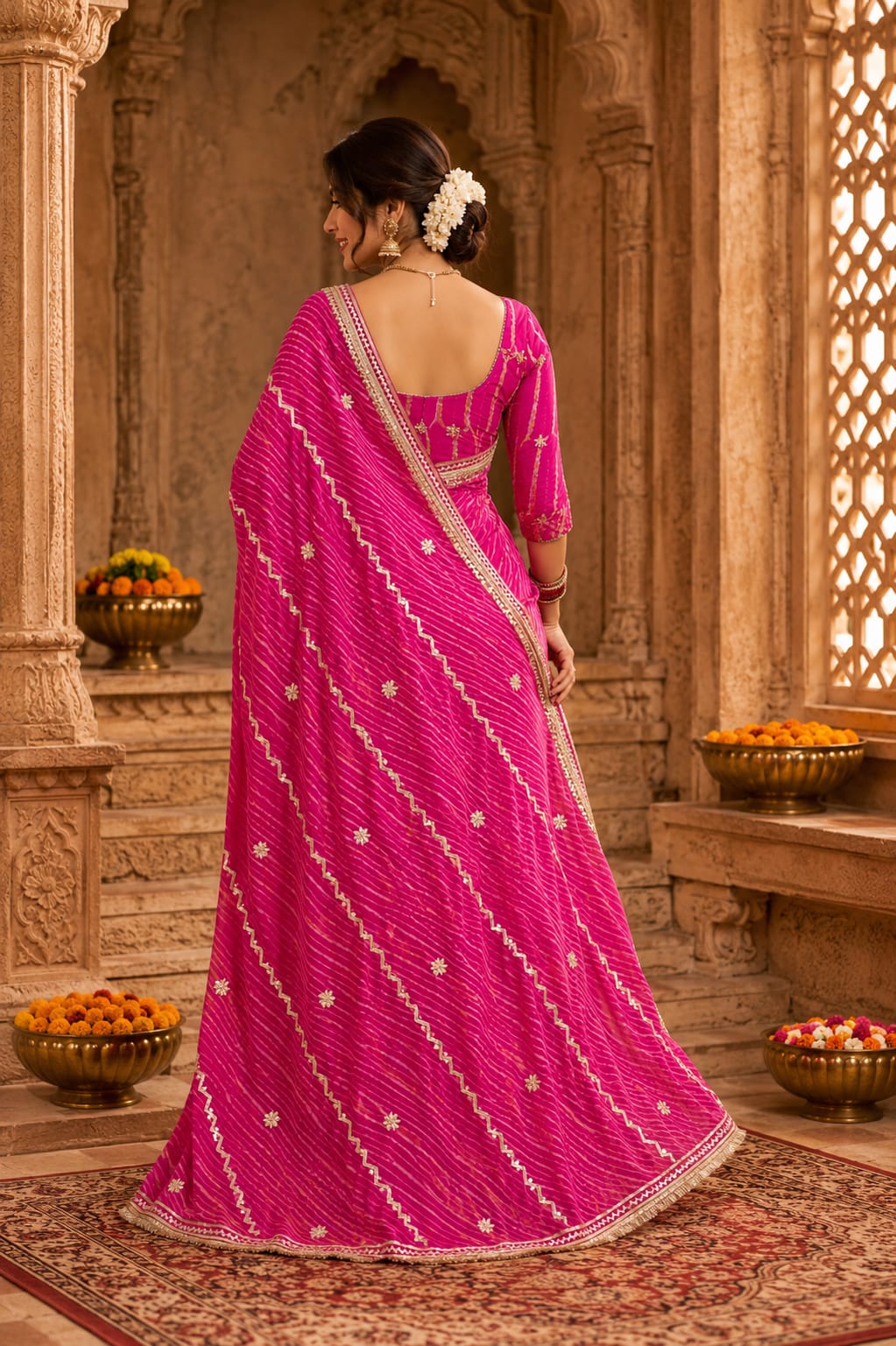 KcPc Traditional Georgette Leheriya Saree for Women MHS