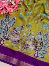 Kcpc Premium Georgette Kalamkari Saree with Zari Border ASH