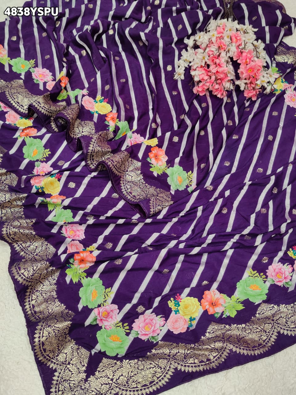 KcPc Premium Upada Silk Leheriya Saree with Zari WeavingPSP