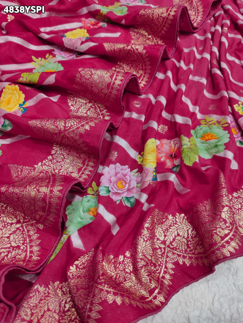 KcPc Traditional Upada Silk Leheriya Saree with Blouse PSP