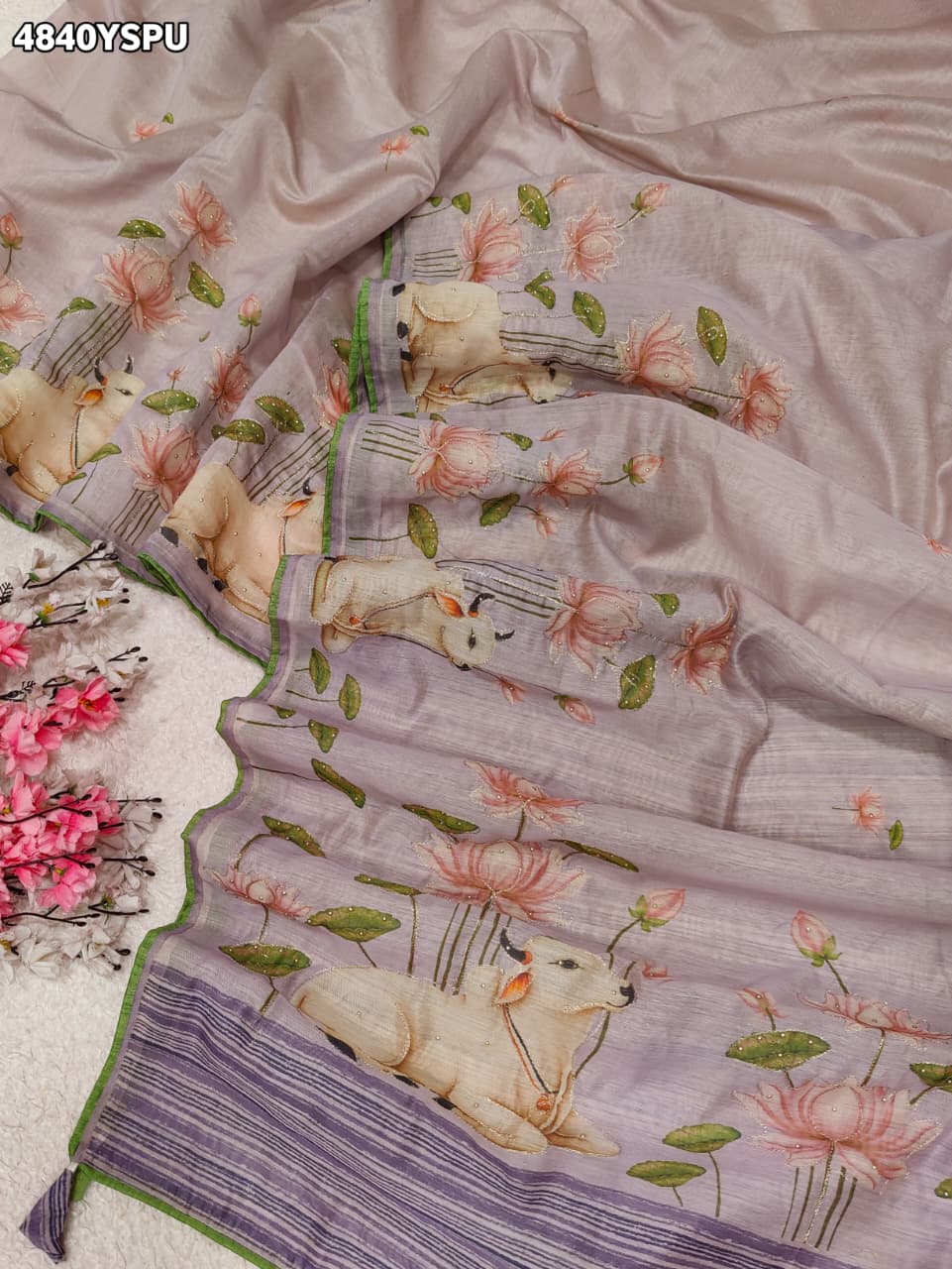 KcPc Premium Cotton Silk Kalamkari Saree with Stone WorkGAN