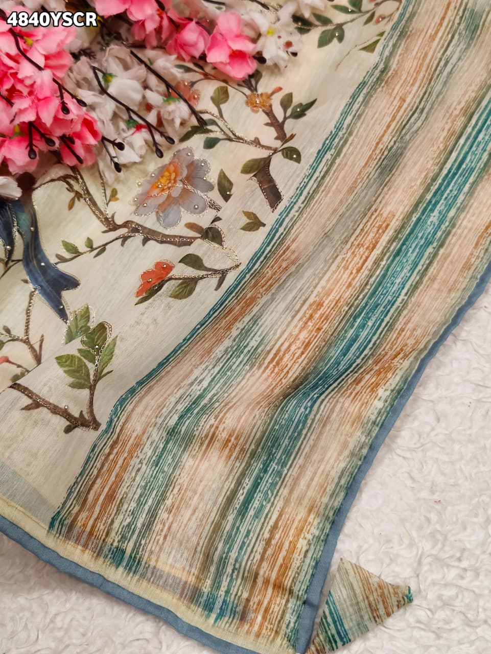 KcPc Designer Cotton Silk Kalamkari Saree with Stone WorkGAN