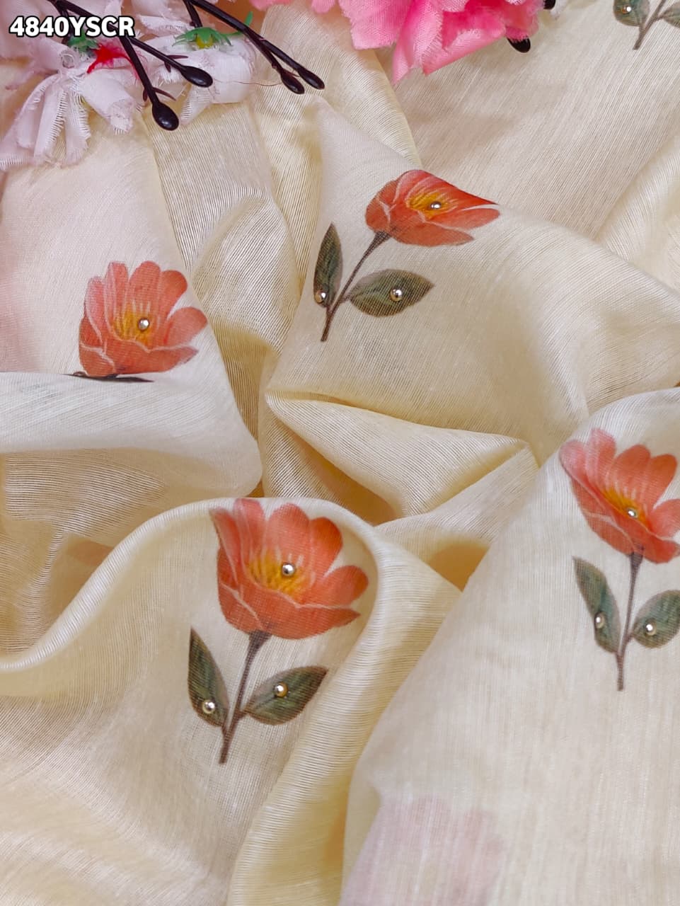 KcPc Designer Cotton Silk Kalamkari Saree with Stone WorkGAN