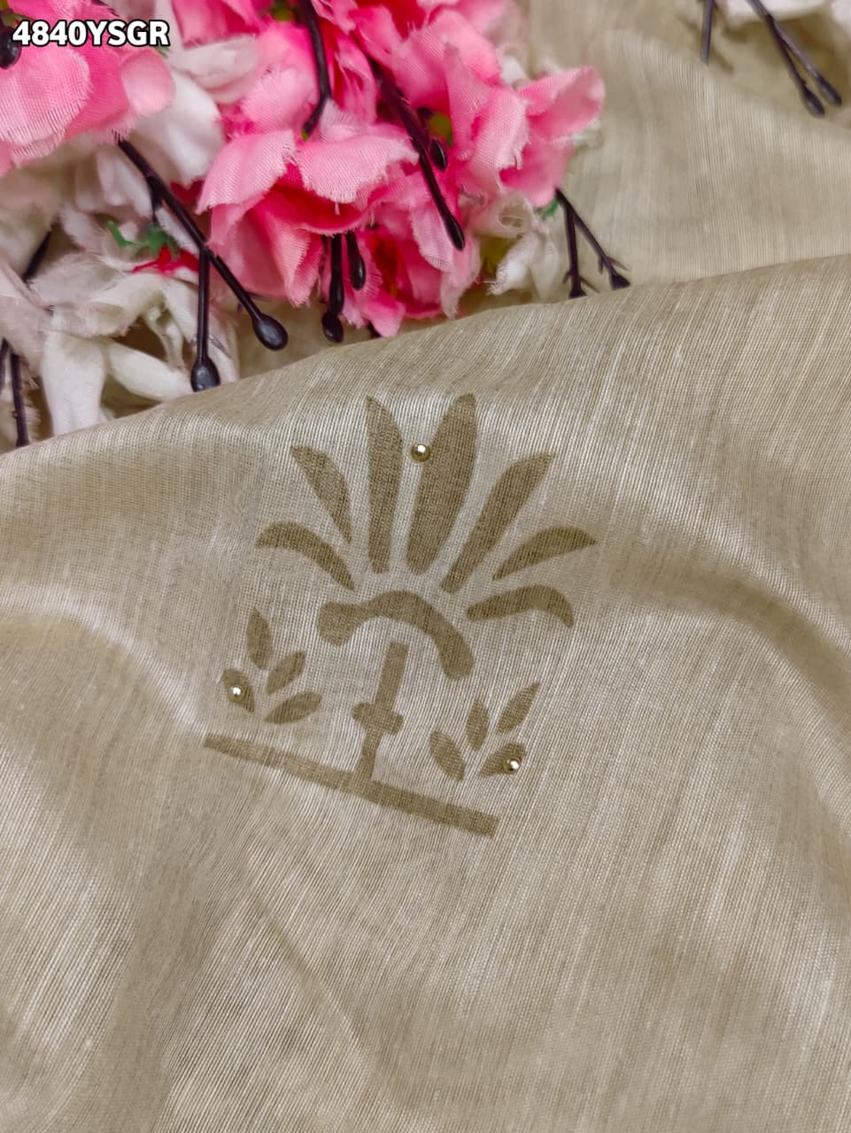 KcPc Designer Stone Work Cotton Silk Kalamkari SareeGAN
