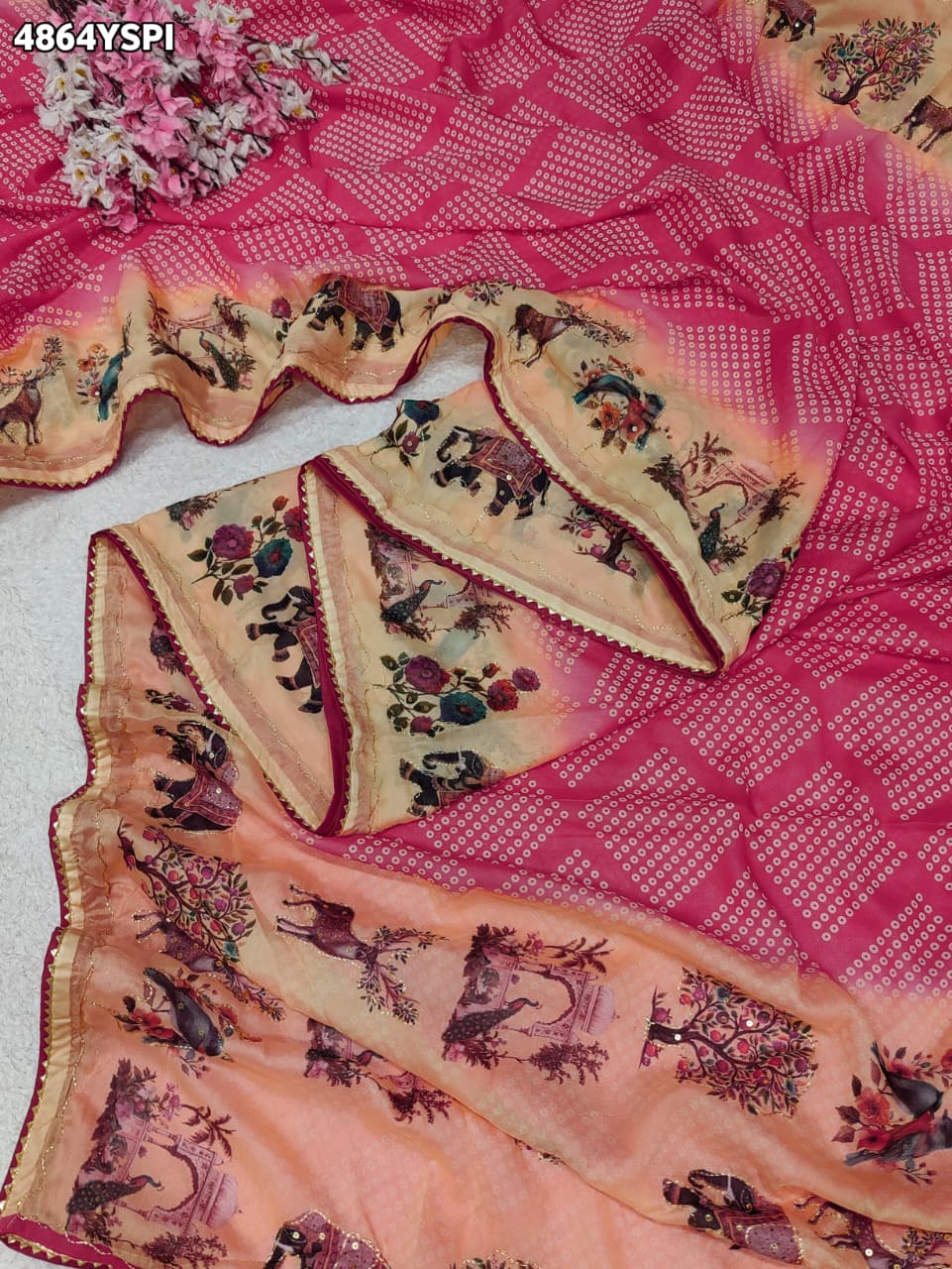 KcPc Premium Georgette Kalamkari Saree with Aari Tari Work GAN