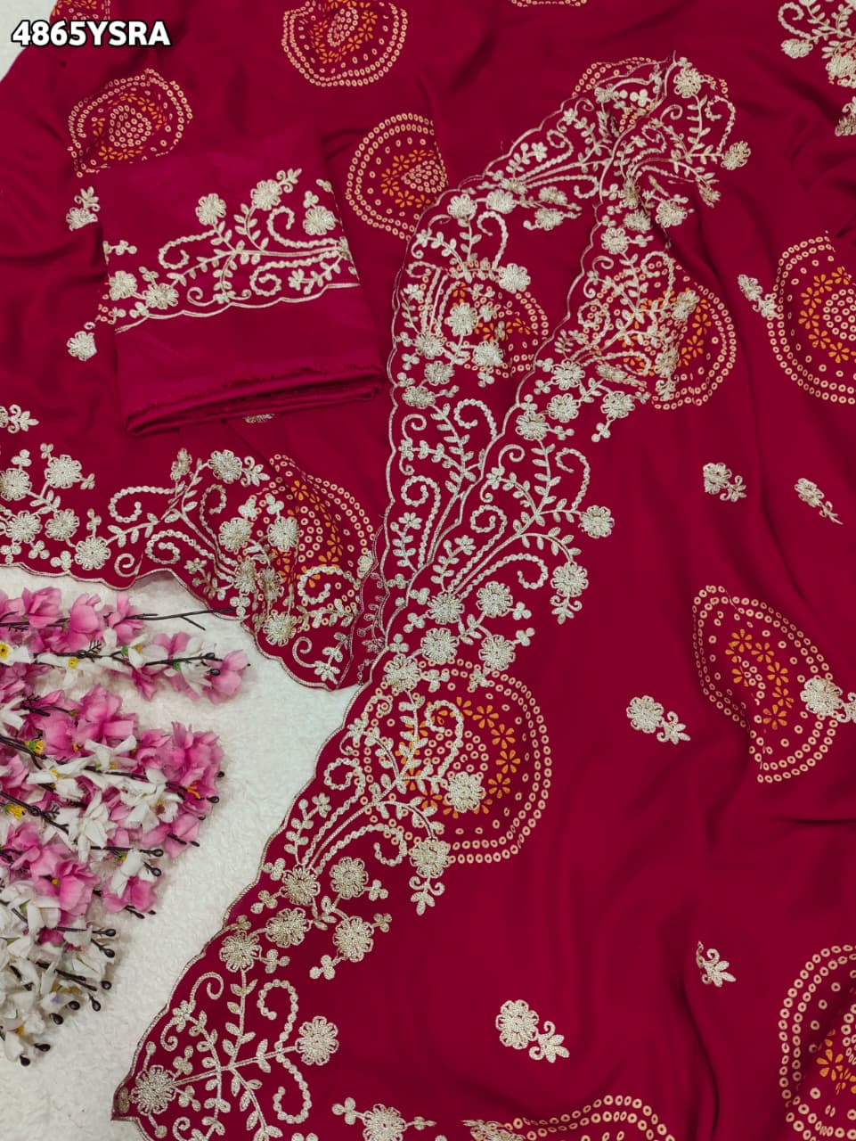 KcPc Premium Vichitra Silk Bandhani Saree with Peturn Work GAN