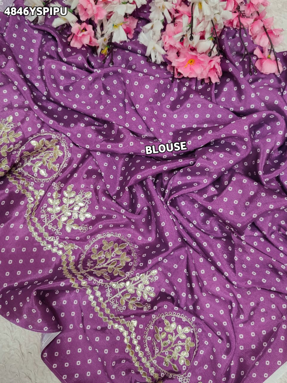 KcPc Premium Crepe Silk Leheriya Saree with Gota Patti Work for Festive WearASH