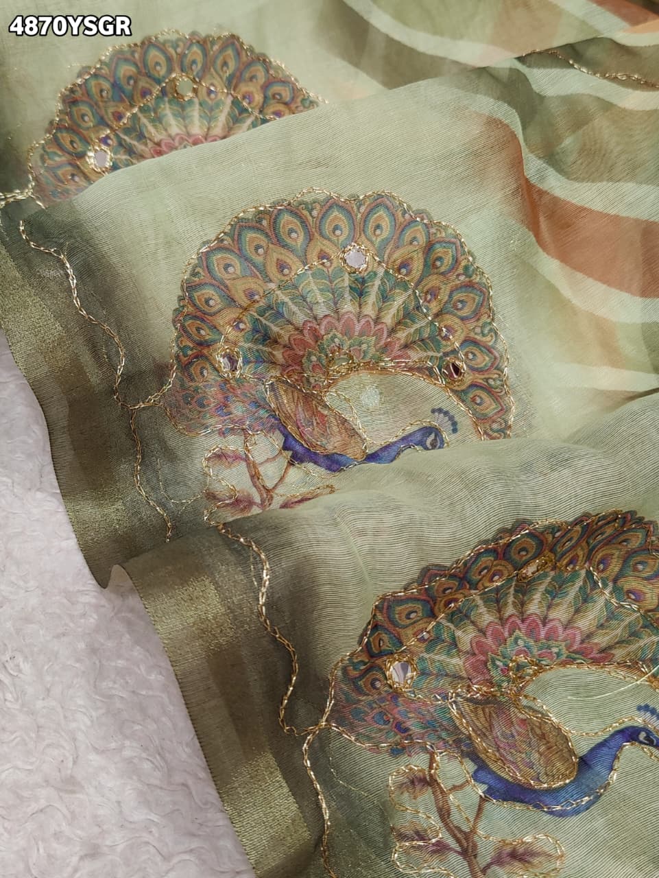 KcPc Traditional Leheriya Cotton Silk Saree with Designer Aari Tari WorkSTL