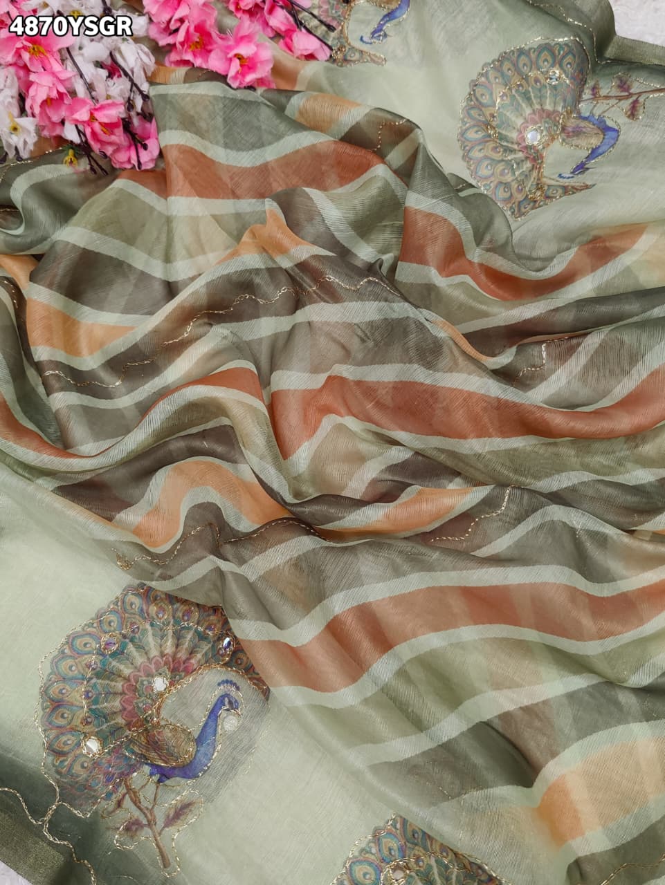 KcPc Traditional Leheriya Cotton Silk Saree with Designer Aari Tari WorkSTL
