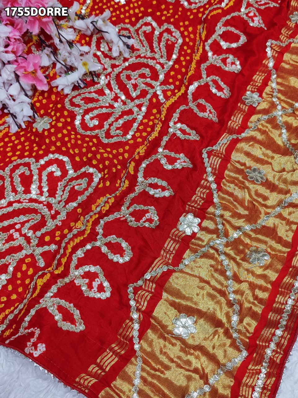 KcPc Pure Gaji Silk Bandhani Dupatta with Gota Patti WorkAMT