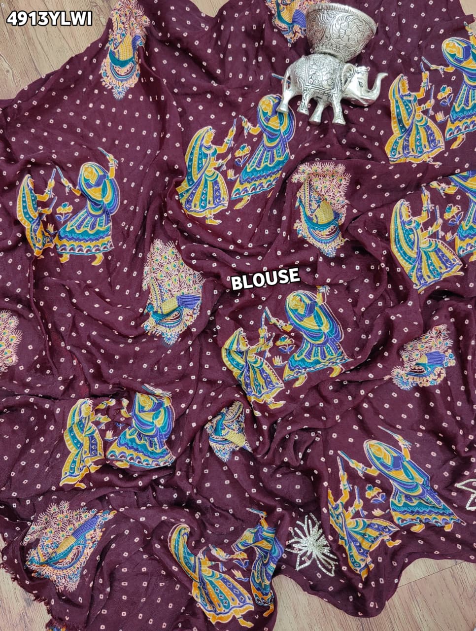 KcPc Gaji Silk Kalamkari Lehenga with Gotapatti WorkGOURI