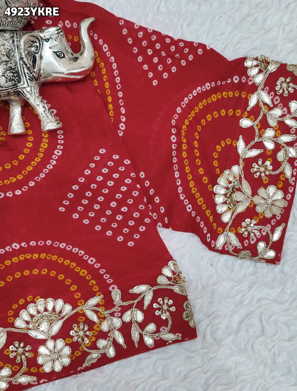 KcPc Designer HO Silk Bandhani Style Lehenga with Cutdana MLML