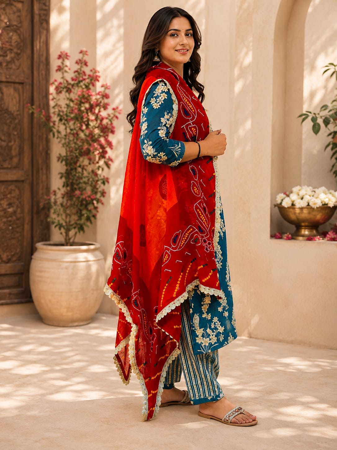 KcPc Georgette Bandhani Chunri with Designer Gotapatti Border