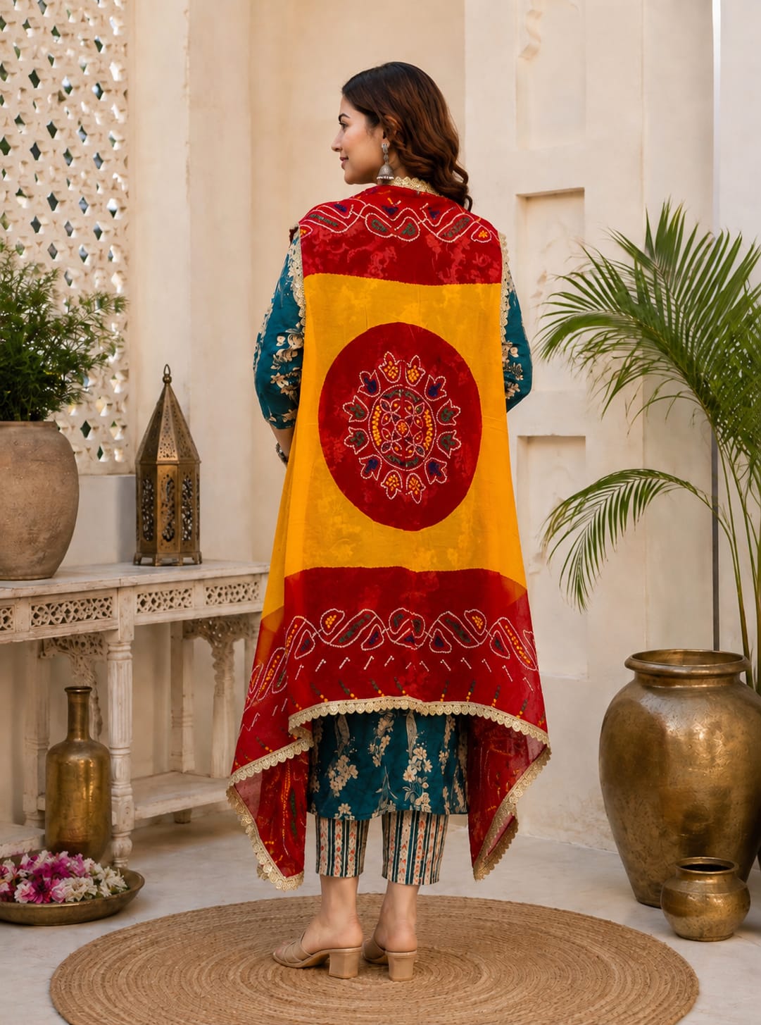 KcPc Beautiful Bandhani Georgette Pila Chunri for Traditional Wear