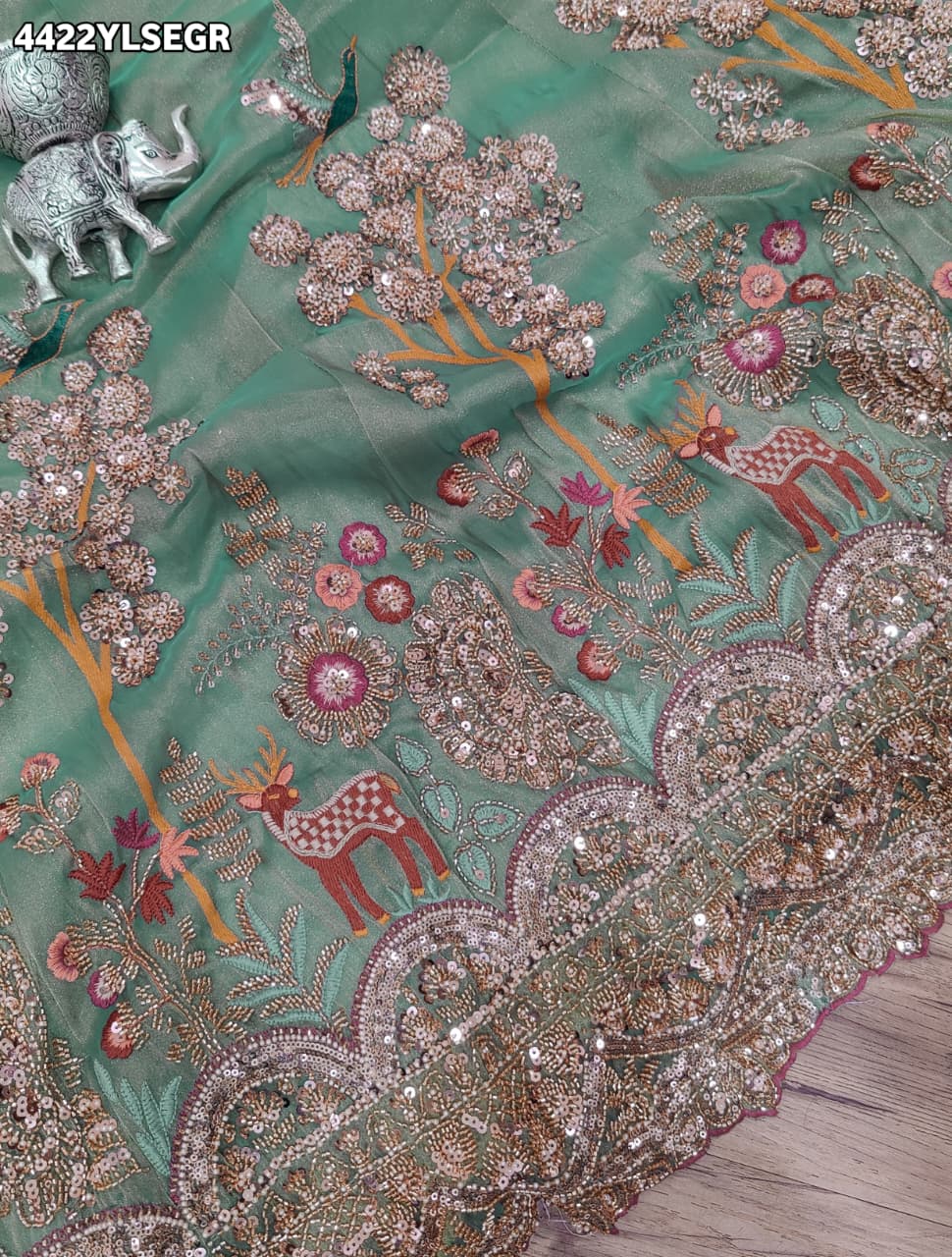 KcPc Tissue Silk Designer Lehenga with Heavy Cutdana Work VICR