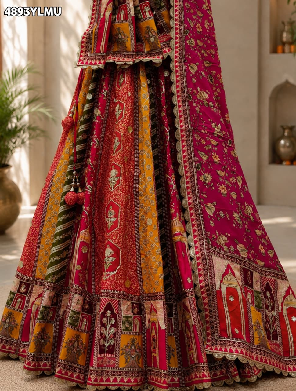 KcPc Designer Crepe Silk Printed Lehenga with Gota WorkBHUTA