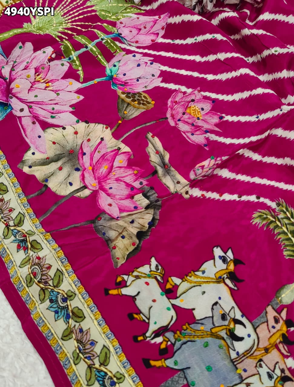 KcPc Beautiful Pure Silk Kalamkari Style Saree with Thread WorkBRC