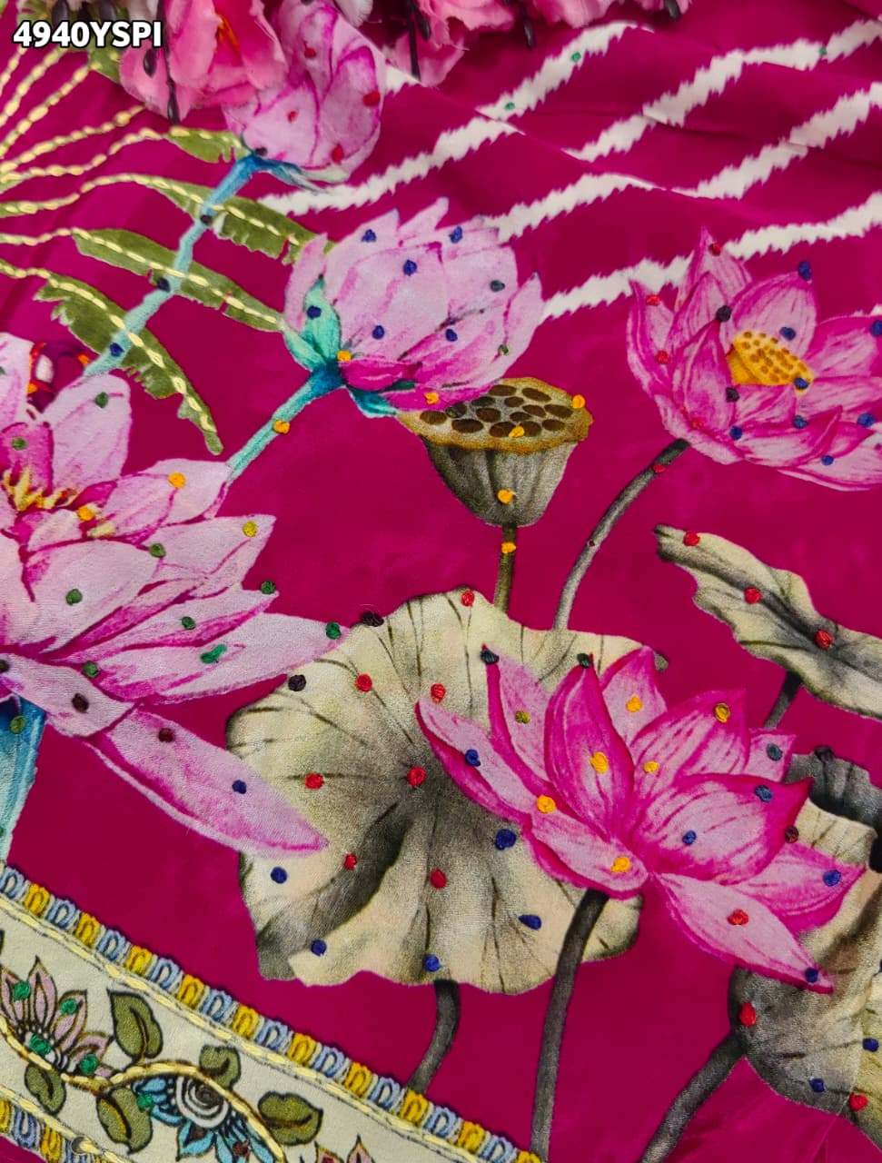 KcPc Beautiful Pure Silk Kalamkari Style Saree with Thread WorkBRC
