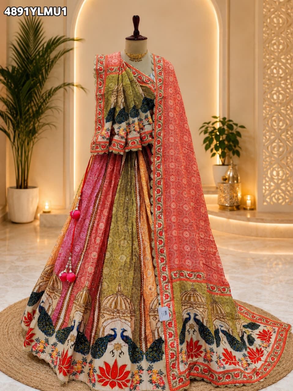 KcPc Stylish Crepe Silk Printed Lehenga with Traditional Gota Work BHUTA