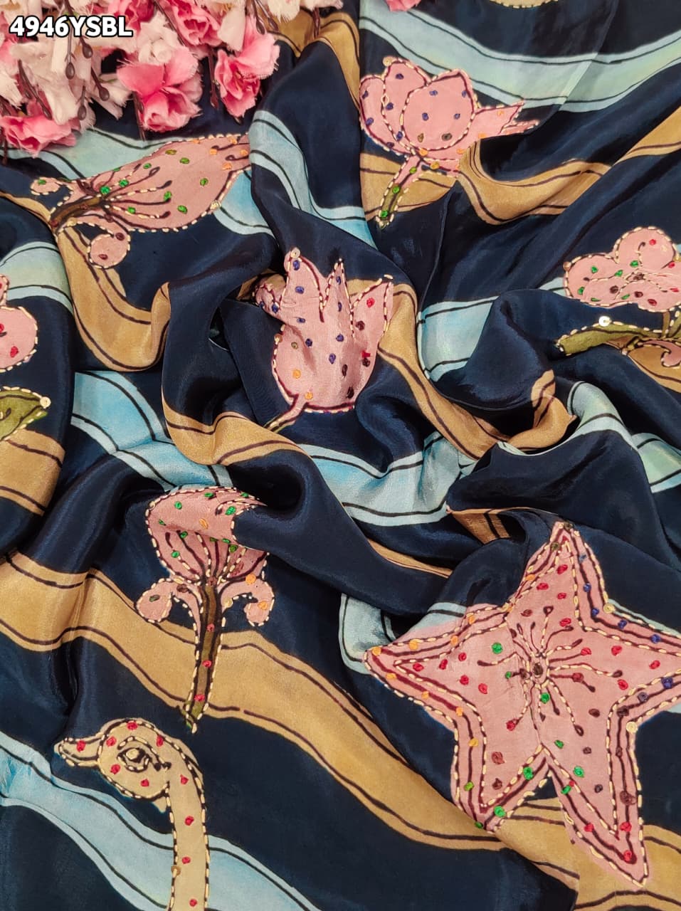 KcPc Pure Silk Kalamkari Saree with Thread WorkBRC