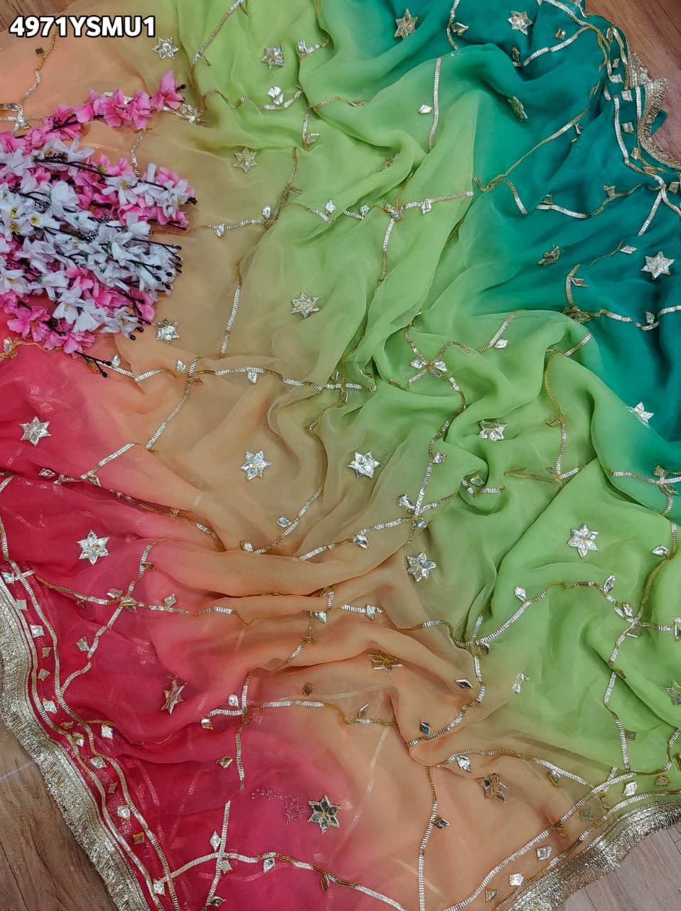 KcPc Georgette Saree with Traditional Style & Gotapatti Work MHS