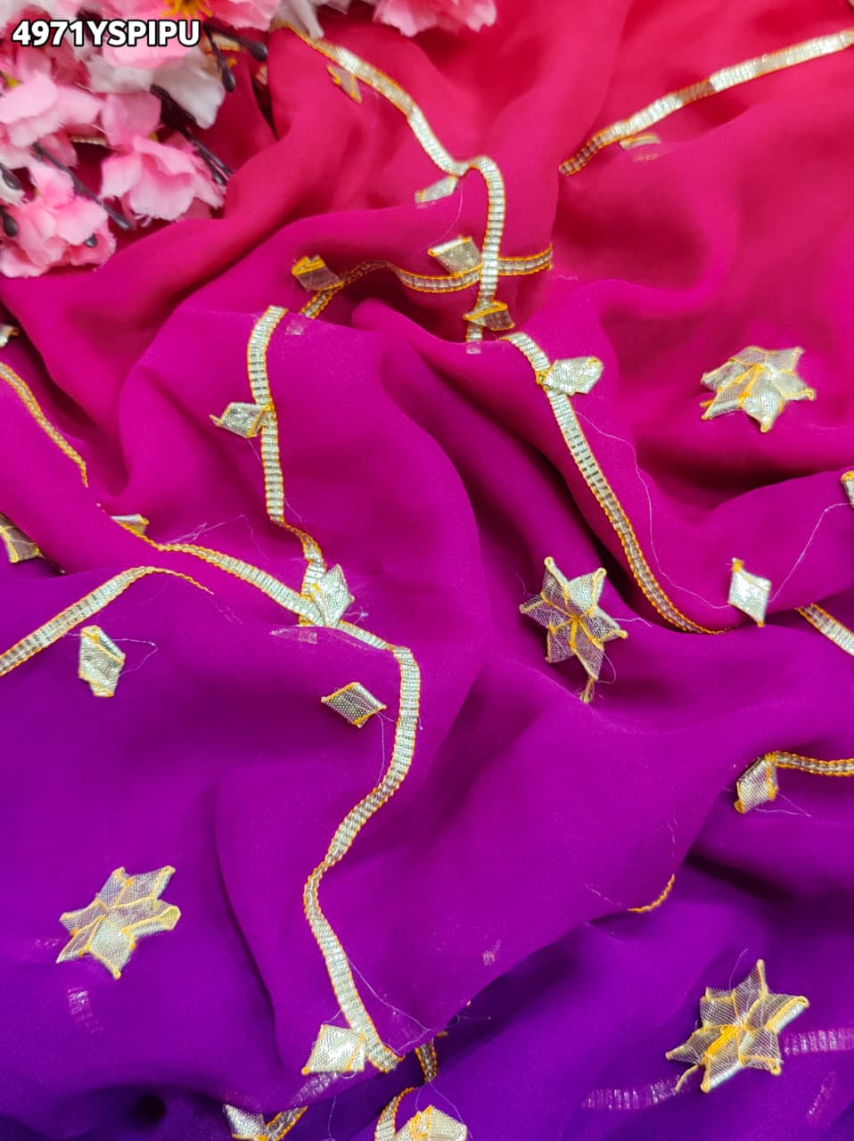 KcPc Beautiful Georgette Saree with Traditional Gotapatti Work MHS