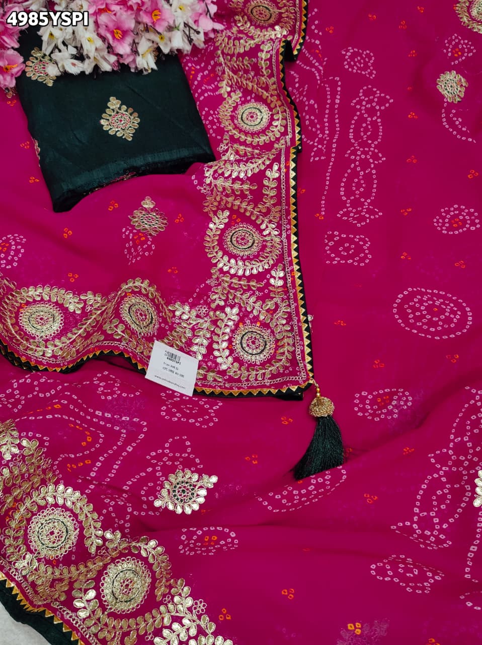 KcPc Georgette Bandhani Saree with Gotapatti Work AFN
