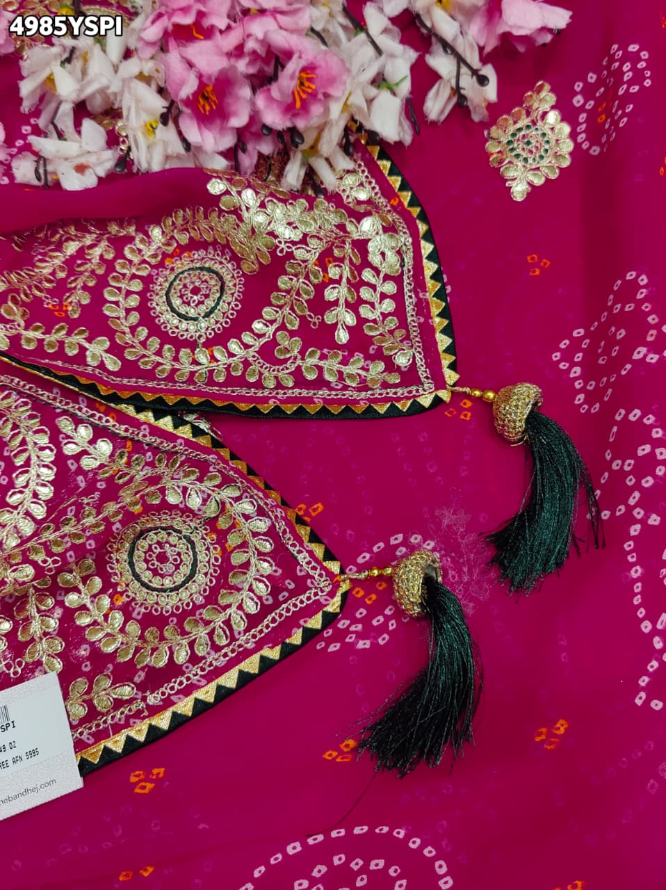 KcPc Georgette Bandhani Saree with Gotapatti Work AFN