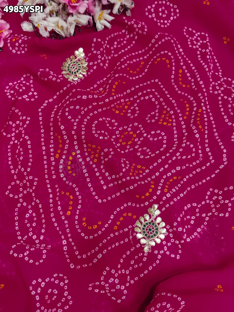KcPc Georgette Bandhani Saree with Gotapatti Work AFN