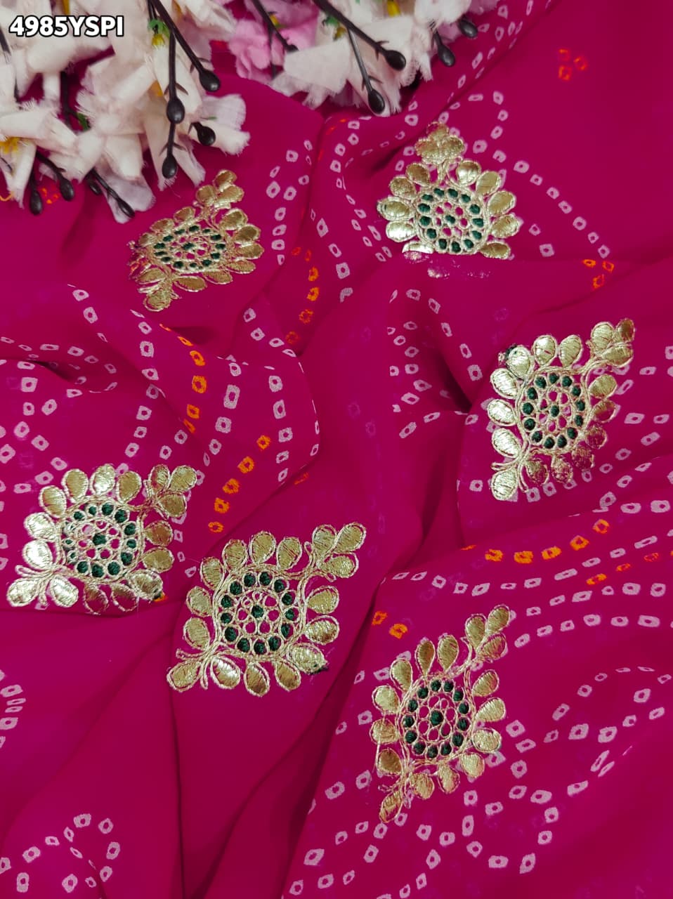 KcPc Georgette Bandhani Saree with Gotapatti Work AFN