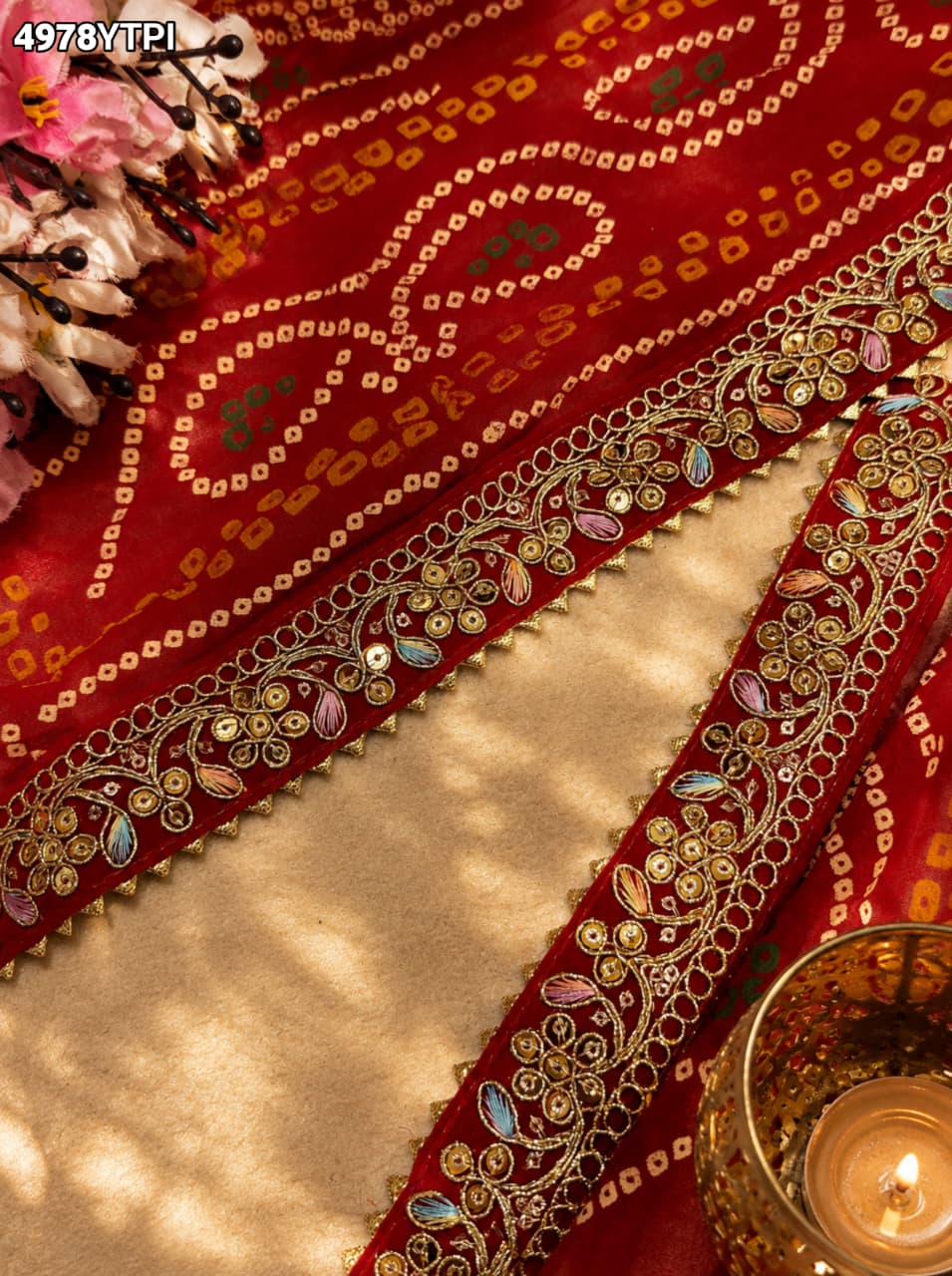 KcPc Georgette Traditional Pila Chunri with Embroidery Work
