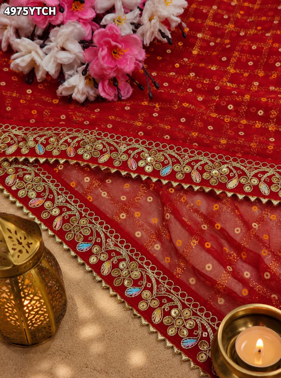 KcPc Beautiful Georgette Pila Chunri with Traditional Embroidery