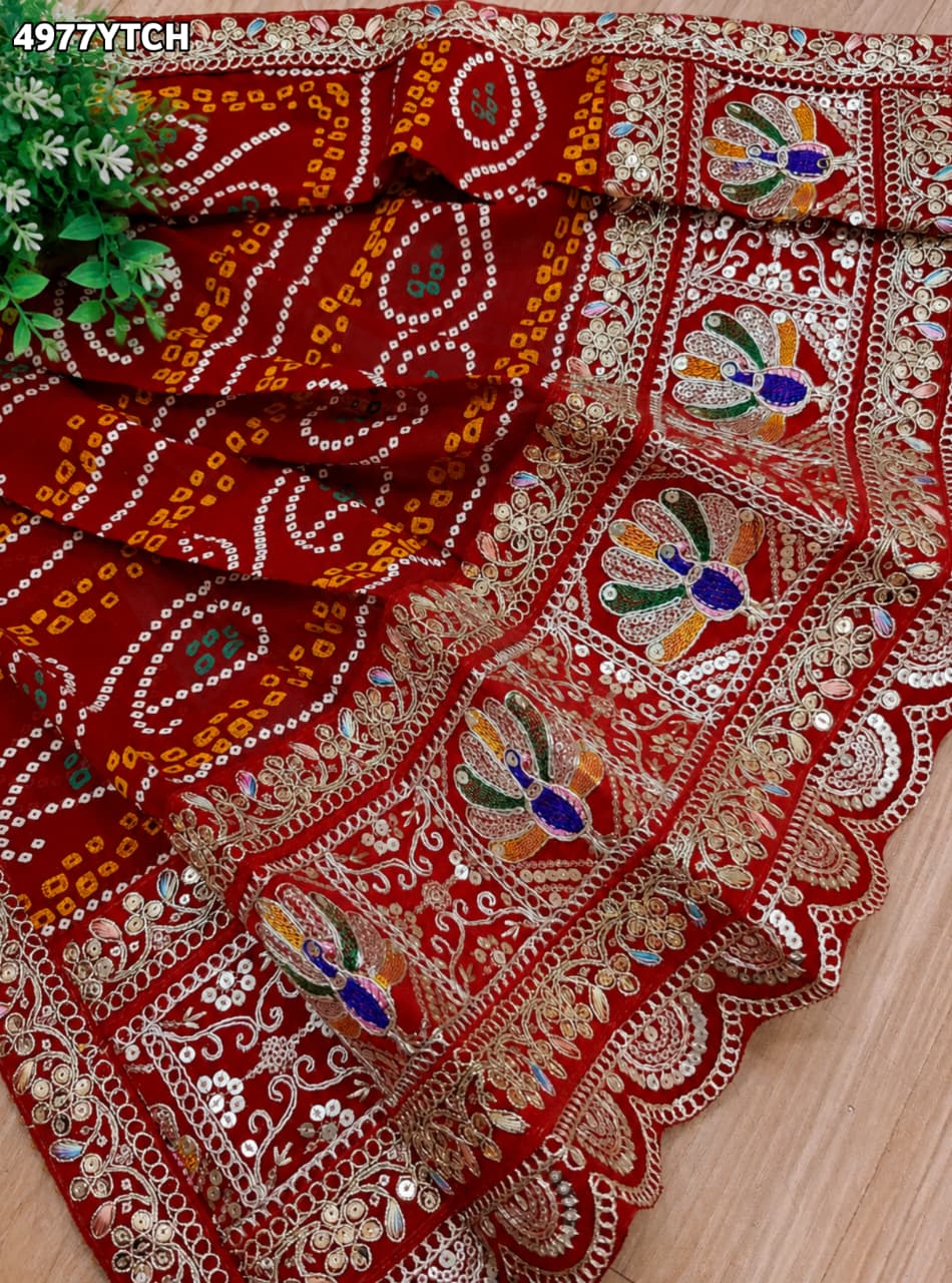 KcPc Stylish Georgette Pila Chunri with Traditional Embroidery Work